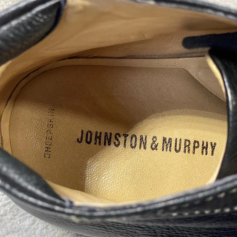 Johnston Murphy  Chukka Boots Mens 10.5 Black Pebbled Sheepskin Leather Office